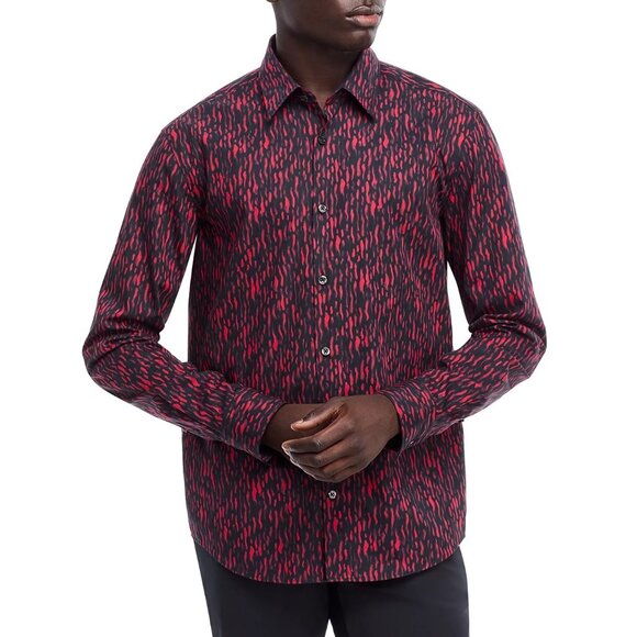 Hugo Boss Men's Long Sleeve HUGO Ermo Wavy Streak Abstract Shirt Casual Slim Fit - Picture 1 of 7